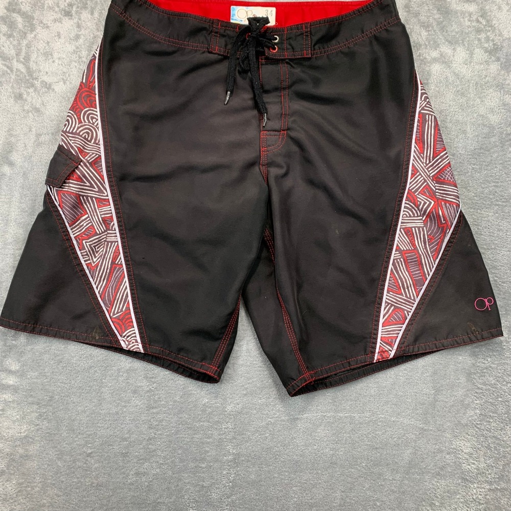 OP Board Shorts Swim Shorts Quick Dry Beach Surf Black Red Accents 34